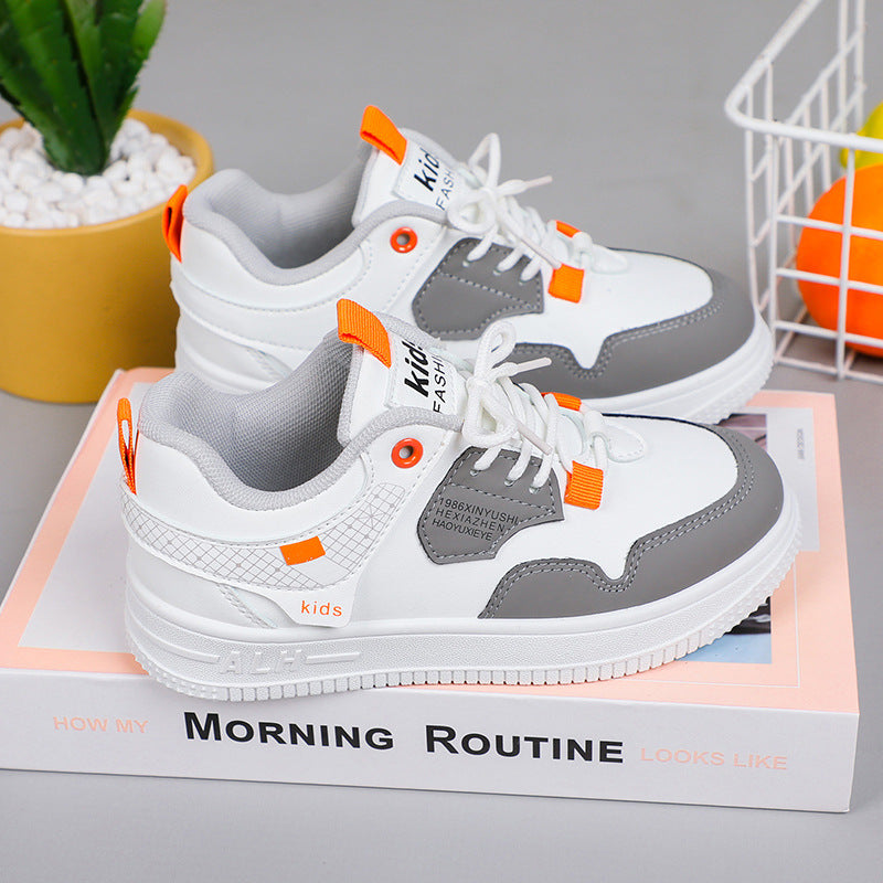 Children's board shoes 2025 spring and autumn new boys leather non-slip national tide sports shoes girls leather school white shoes