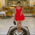 Fashion cross-border women's clothing  early spring pure color flying sleeves v neck buttons waist pleated short elegantdress