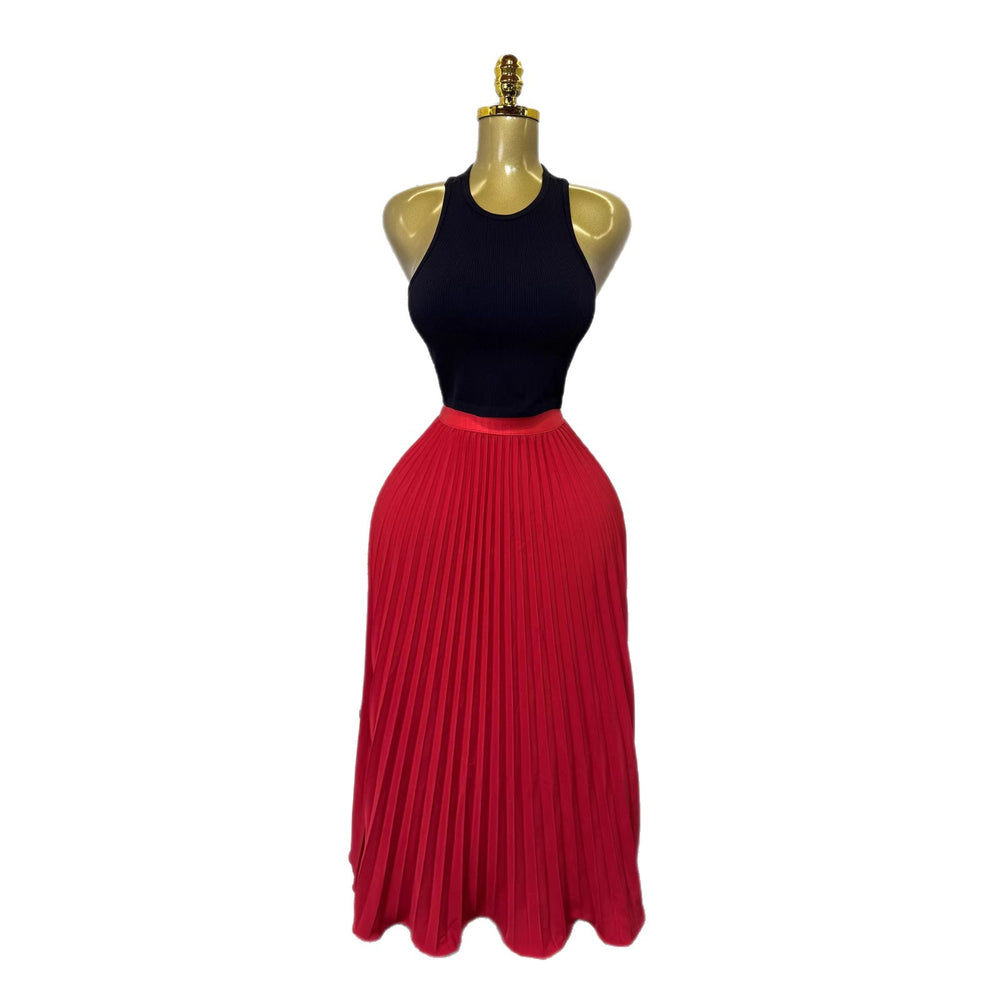 K-stylehigh waist elastic waist pure colorpleated skirt a-line skirt slimming lookeasiest for matchwork clothing skirt
