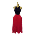 K-stylehigh waist elastic waist pure colorpleated skirt a-line skirt slimming lookeasiest for matchwork clothing skirt