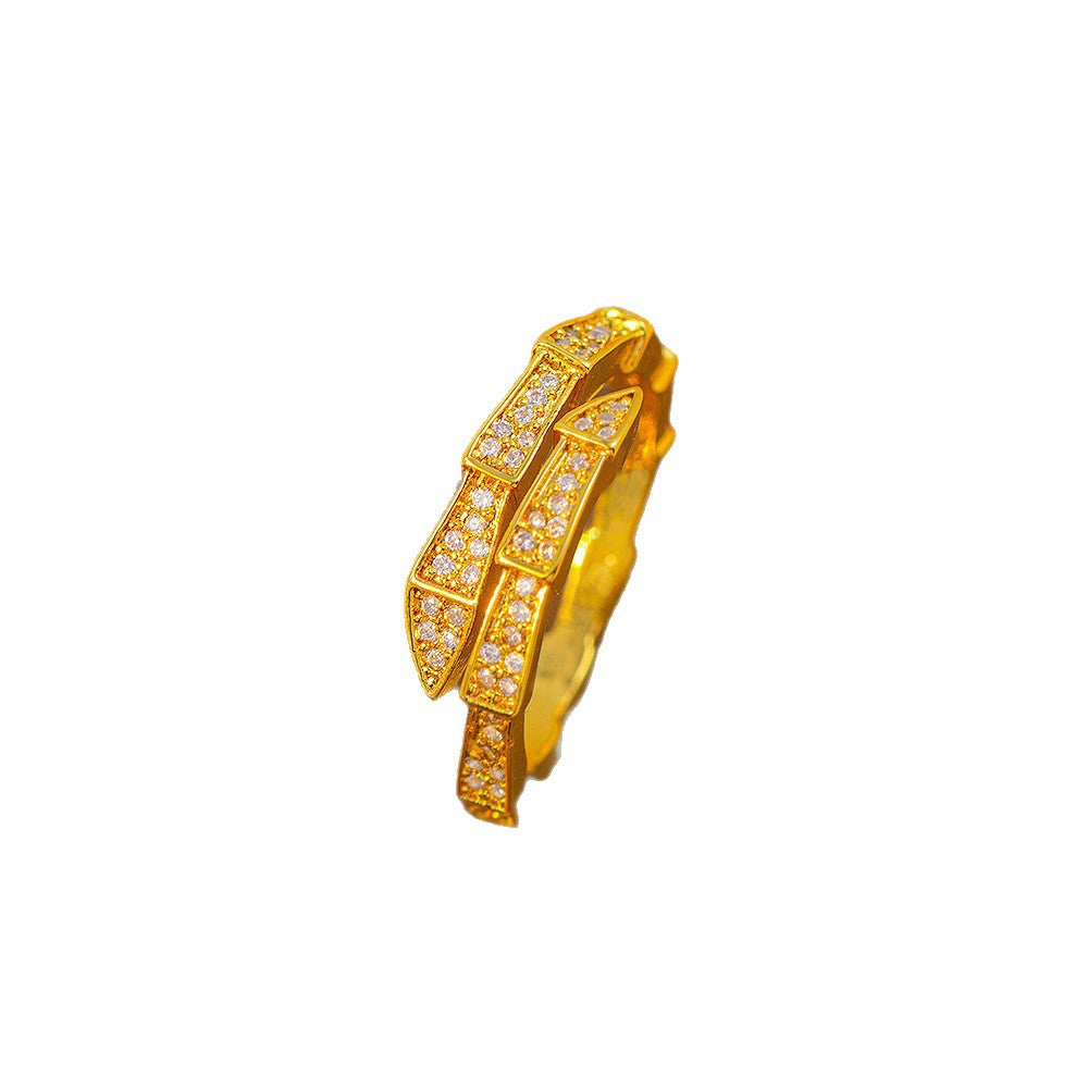 K-style popular snake bone ring half circle diamond-encrusted open full diamond snake head ring classyaccessible luxury exquisite jewelry wholesale