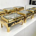 New 9l stainless steel gold glass buffet warmer with hydraulic lid for restaurant use