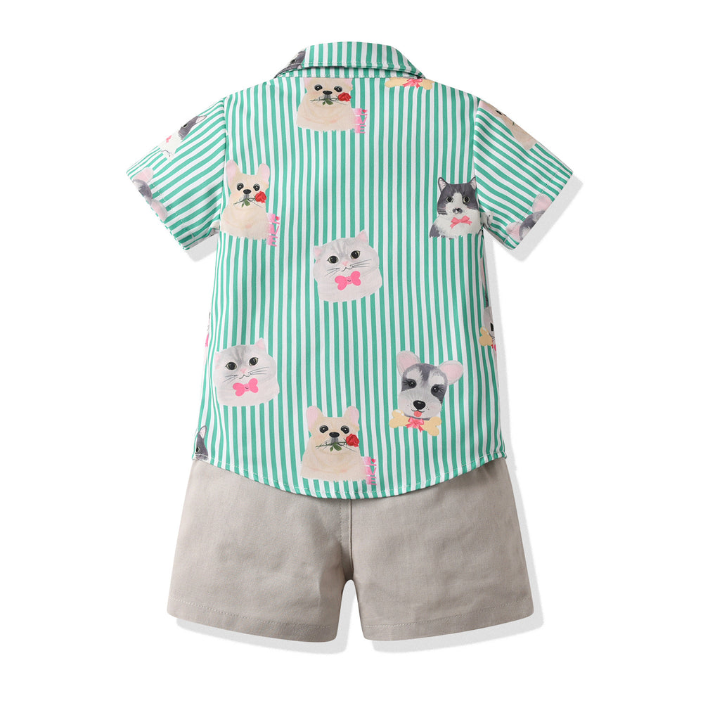 Summer new arrivals: fresh printed boys' summer outfit - trendy animal print two-piece shirt set for little men