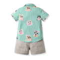 Summer new arrivals: fresh printed boys' summer outfit - trendy animal print two-piece shirt set for little men