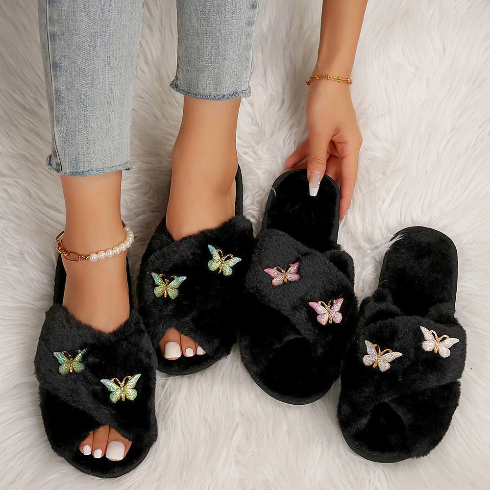 plus size couple cotton slippers open toe pink butterfly sweet cross slippers home indoor and outdoor slippers foreign trade manufacturer