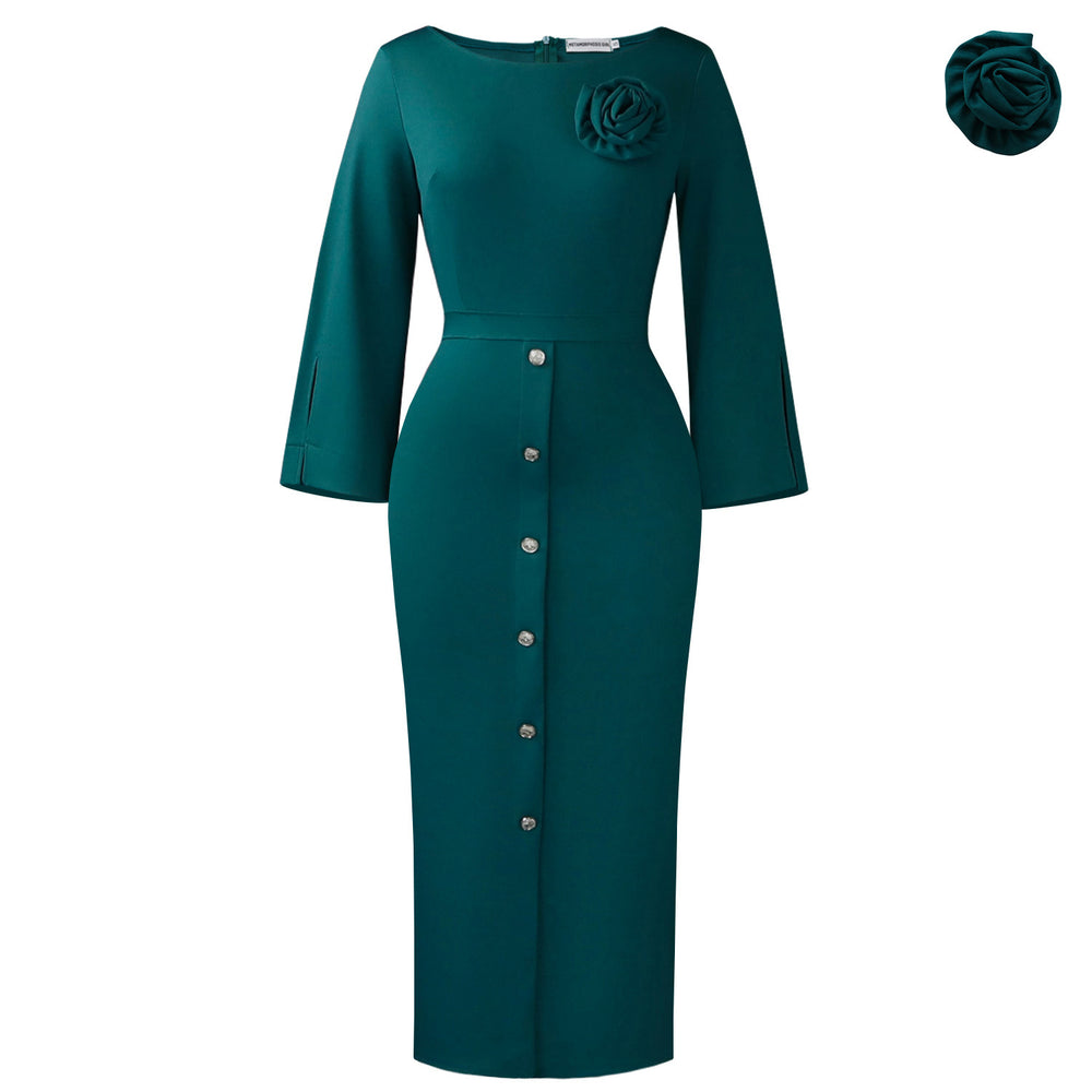 D609 cross-border fashion women's plus size round neck bodycon dress - elegant, office-ready, and african-inspired