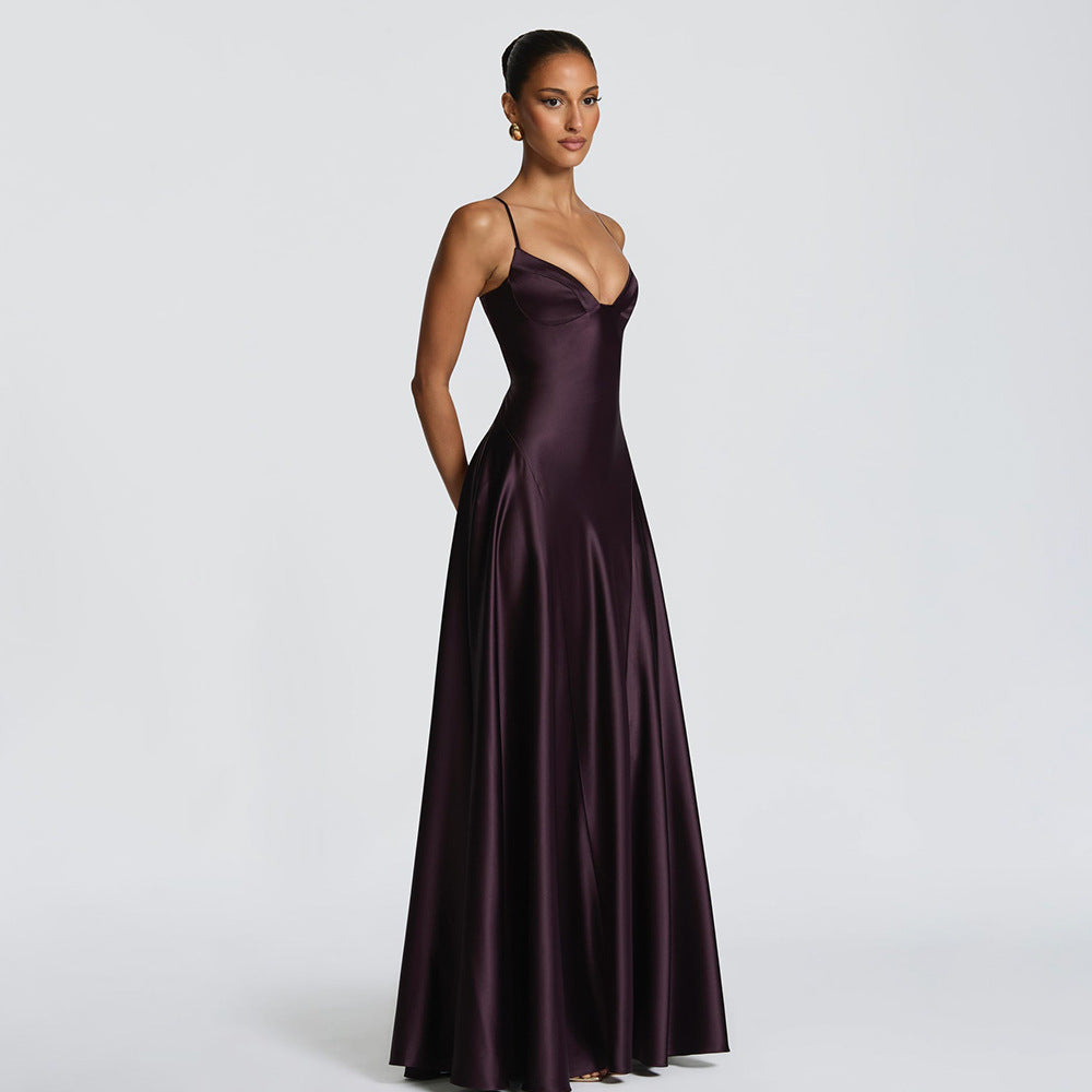 Amazon european and american women's clothing  new arrival: elegant and chic low-cut, high-end camisole dress with cinched waist