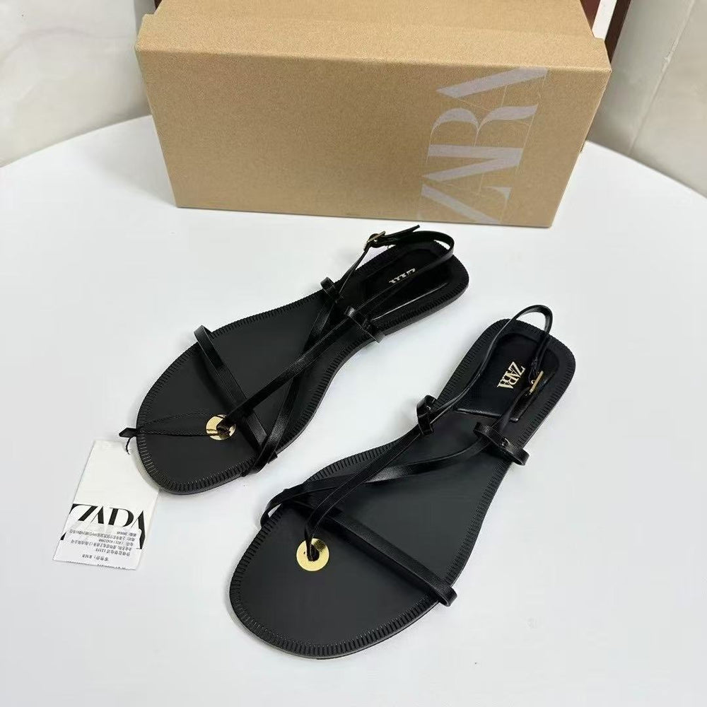 Za's 2025 summer new french-style thong sandals: bohemian-inspired, thin-strap, flat sandals for women - summer fashion, versatile and chic