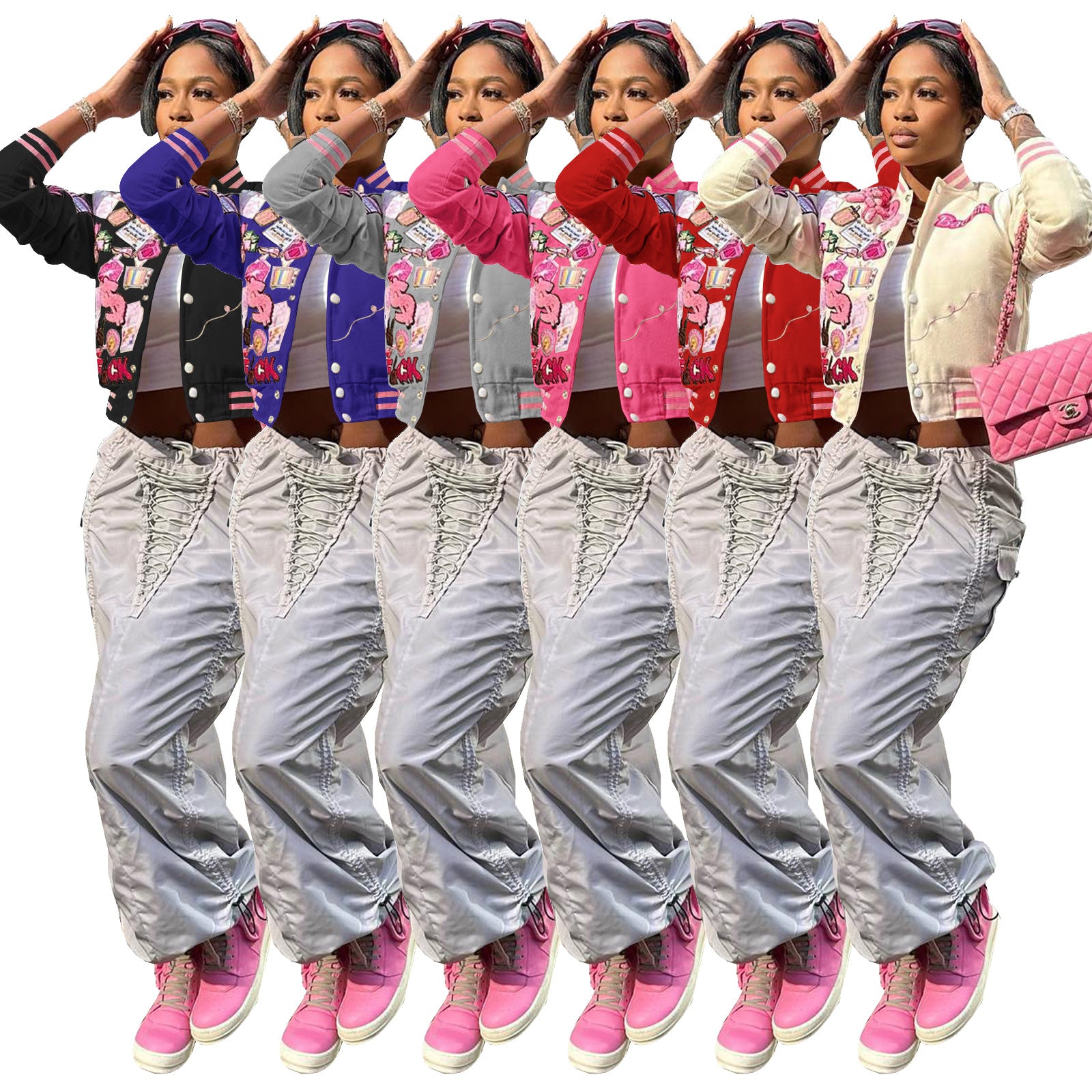 HR23012 European and American women's clothing,  supply, fashion printed baseball jacket
