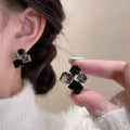Black and gray color block sugar cube earrings-a1944 black