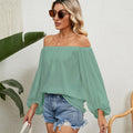 european and american cross-border foreign trade women's clothing  new independent station pure color one-line collar chiffon tops trendy