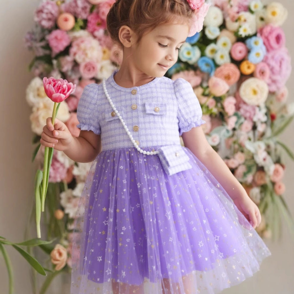 Girls' (toddler) dress, short-sleeve sweetheart star mesh dress with matching mini bag