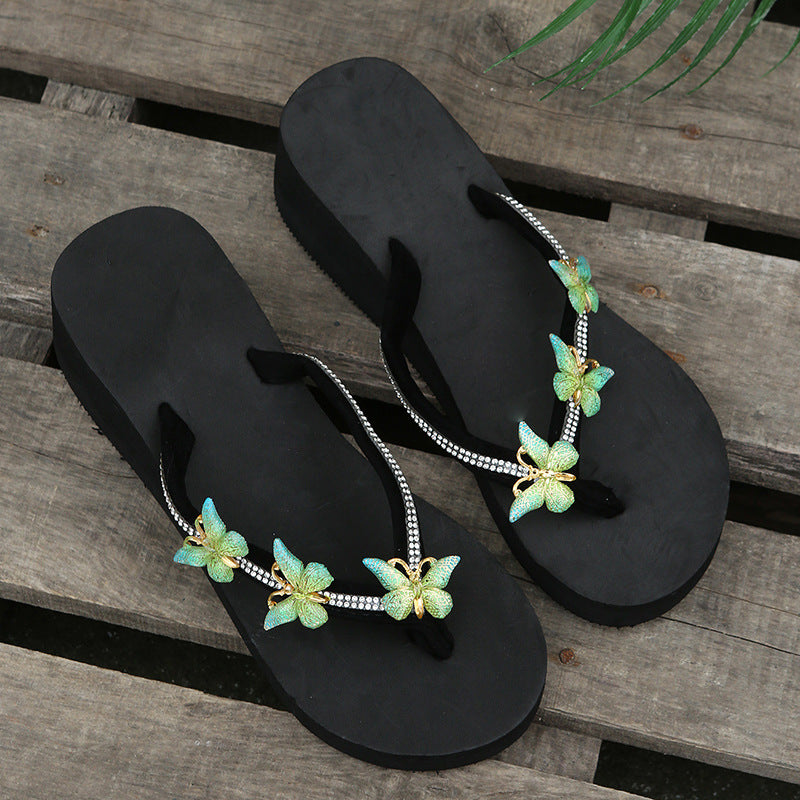 women's herringbone sandals and slippers, 2025 summer new arrivals, european and american style, butterfly design, plus size, foreign trade wedge heel platform sandals and slippers for women