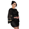 Amazon cross-border dress: backless, slit, long sleeve, glitter sequin bodycon mini dress for women