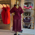 European and american women's clothing  autumn new sweet and fresh v-neck batwing sleeve blouse and high-waisted bodycon midi skirt two-piece set