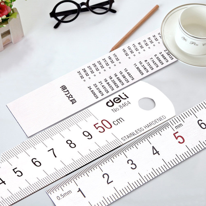 Deli 8464 steel ruler 50cm steel ruler, student office ruler steel ruler