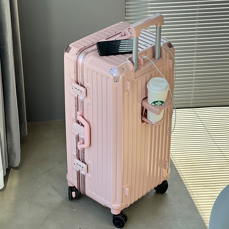 Large-capacity suitcase Women's aluminum frame trolley case 26 inches Anti-drop leather case Password box Student overseas travel case 30 inches