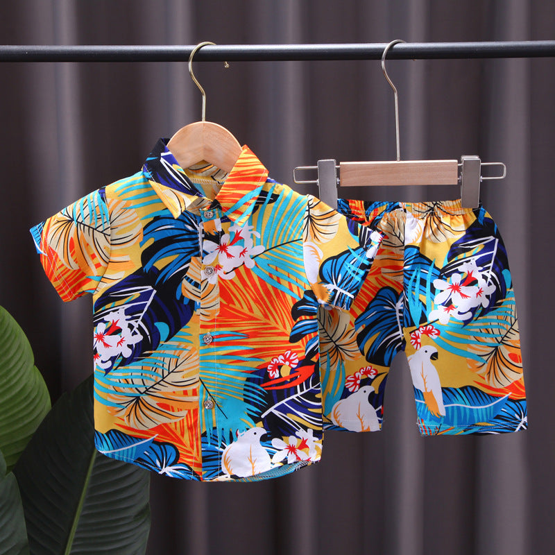0-4 years old kids' summer short-sleeve set: boys' printed shirt 2-piece outfit, southeast asian style children's clothing for boys