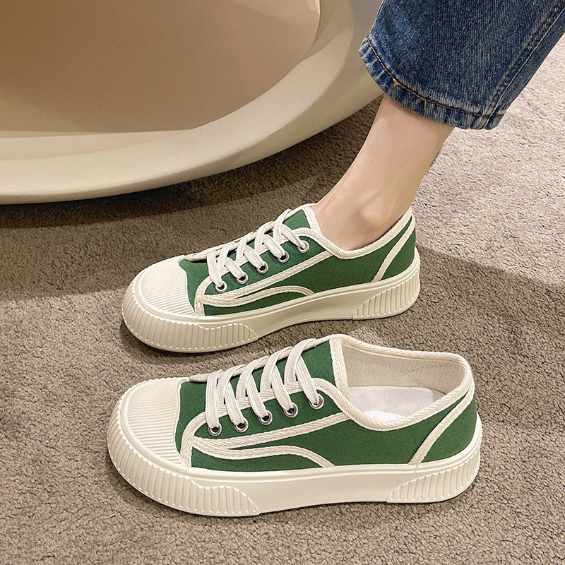 Niche platform canvas sneakers for women, new 2025 spring/autumn collection, versatile biscuit shoes, casual athletic shoes, retro hong kong style skate shoes
