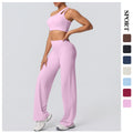 Cloud-feel casual one-shoulder racerback high-waisted butt-lifting straight-leg wide-leg activewear yoga set for women - perfect for outdoor running and fitness