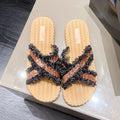 Women's summer outdoor slippers - soft sole thong sandals, fashionable new sequin tassel slides, lightweight beach shoes