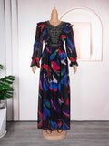 European and american new arrival african plus size women's v-neck dress - in stock, ready to ship -  cross-border e-commerce, chiffon printed maxi dress