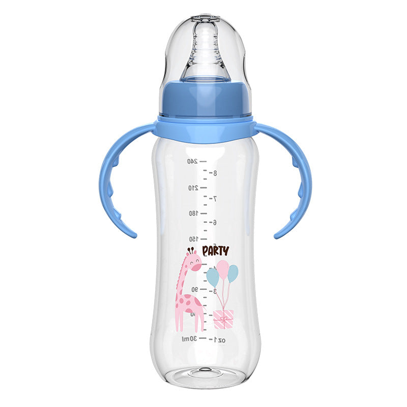 English boxed baby bottle, newborn anti-drop pp bottle, baby anti-choking and anti-flatulence with handle mark mouth bottle