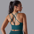 fashion seamless pure color cross back sports bra vest yoga suit running fitness three-piece set