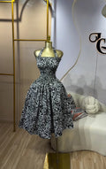 European and american cross-border women's fashion  winter new sleeveless bandeau halter neck printed ruched unique dress
