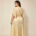 European and american plus-size women's clothing:  summer new arrival - short sleeve v-neck, cinched waist, ruched mesh panel long dress