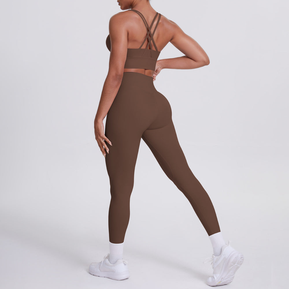 Fashion cross-border nude brushed cross back bra casual sports hip lifting pants fitness yoga clothes two-piece set