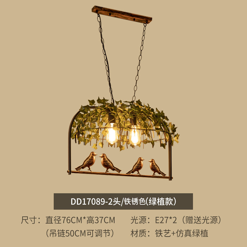 American industrial wind wrought iron bar counter plant bird cage chandelier creative personality art retro restaurant lamp green plant light