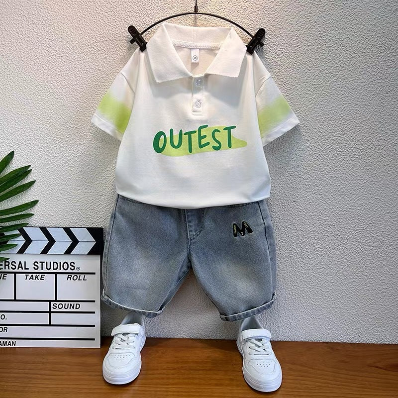 boys' short-sleeve t-shirt summer kids' half-sleeve top trendy cool boy's outfit baby casual two-piece set