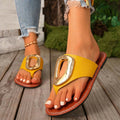 European and american plus size flat flip-flops for women,  summer new style, metal buckle solid color hollow-out beach sandals