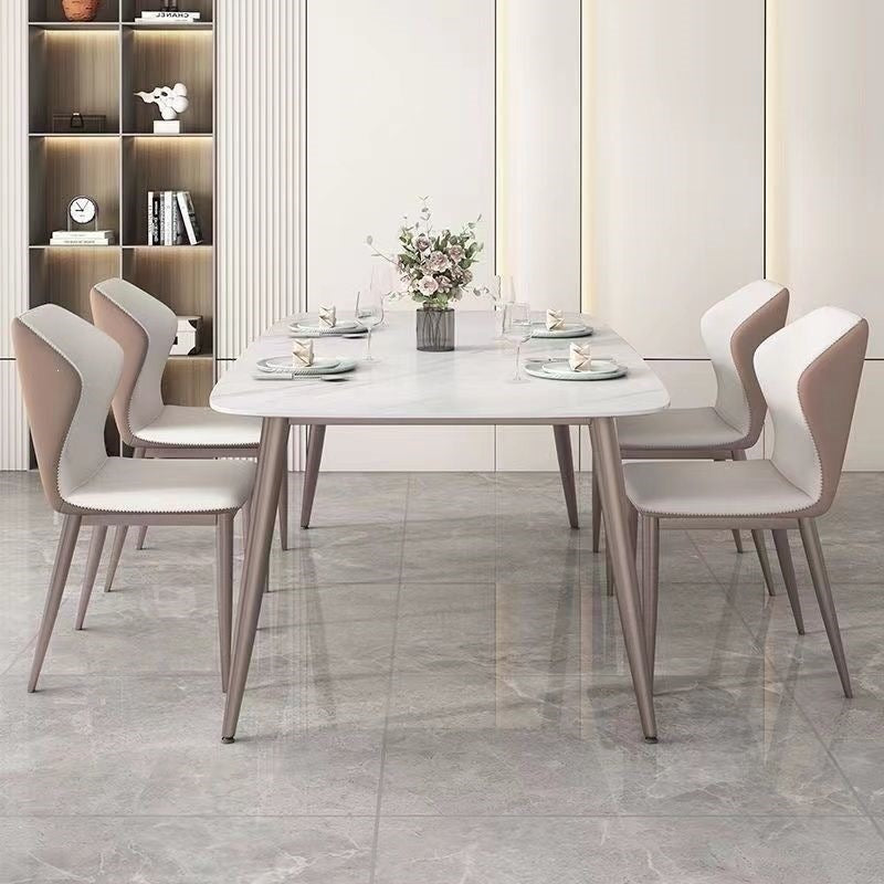 Italian style living room dining table and chair set - minimalist modern rock slab table, bench table, small apartment home rectangular table and chairs