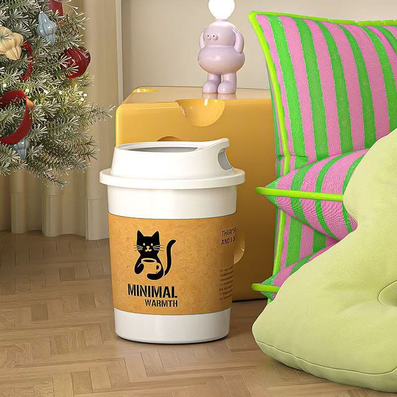 Original creative ins style coffee milk tea cup trash can large capacity lidless living room bedroom garbage basket