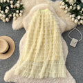 Fairy style high waist mesh patchwork cake skirt for women spring layered fluffy skirt slimming lookeasiest for matcha-line long skirt