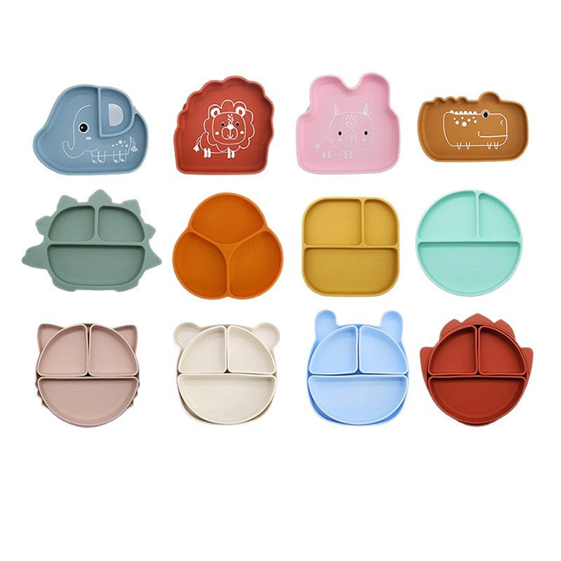 Cross-border children's silicone dinner plate baby partition plate complementary food bowl suction cup anti-drop animal shape silicone tableware