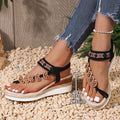 New arrival: plus size bohemian beaded thong sandals - women's ethnic style wedge heel hemp rope braided platform sandals