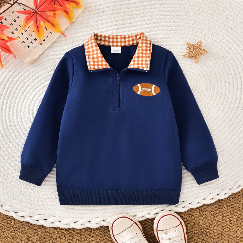 Boys' and girls' long-sleeve embroidered sports top with turn-down collar