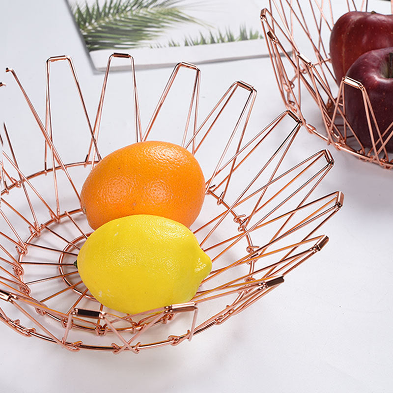 Cross-border  folding storage fruit basket retractable creative drain basket household living room variable iron wire fruit basket