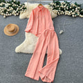 Light mature style two-piece set women's  autumn wear elegantcasuallooseasymmetricallong sleevesshirthigh waistloose pants