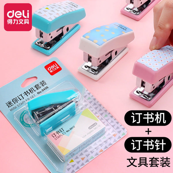 Deli 0456 stapler set, cute cartoon stapler, mini small stapler, student stationery gift