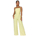 C7739 cross-border  new women's solid color ruched metal buckle cami top and wide-leg pants two-piece set
