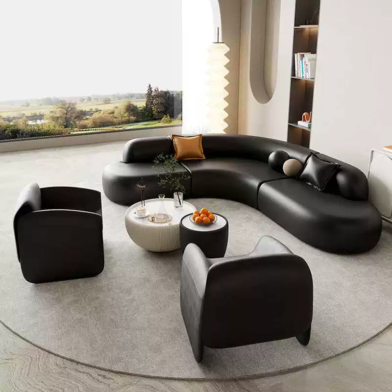 Modern minimalist corner leather sofa set - ideal for home lounges, hotel lobbies, beauty salons, and multi-person meetings