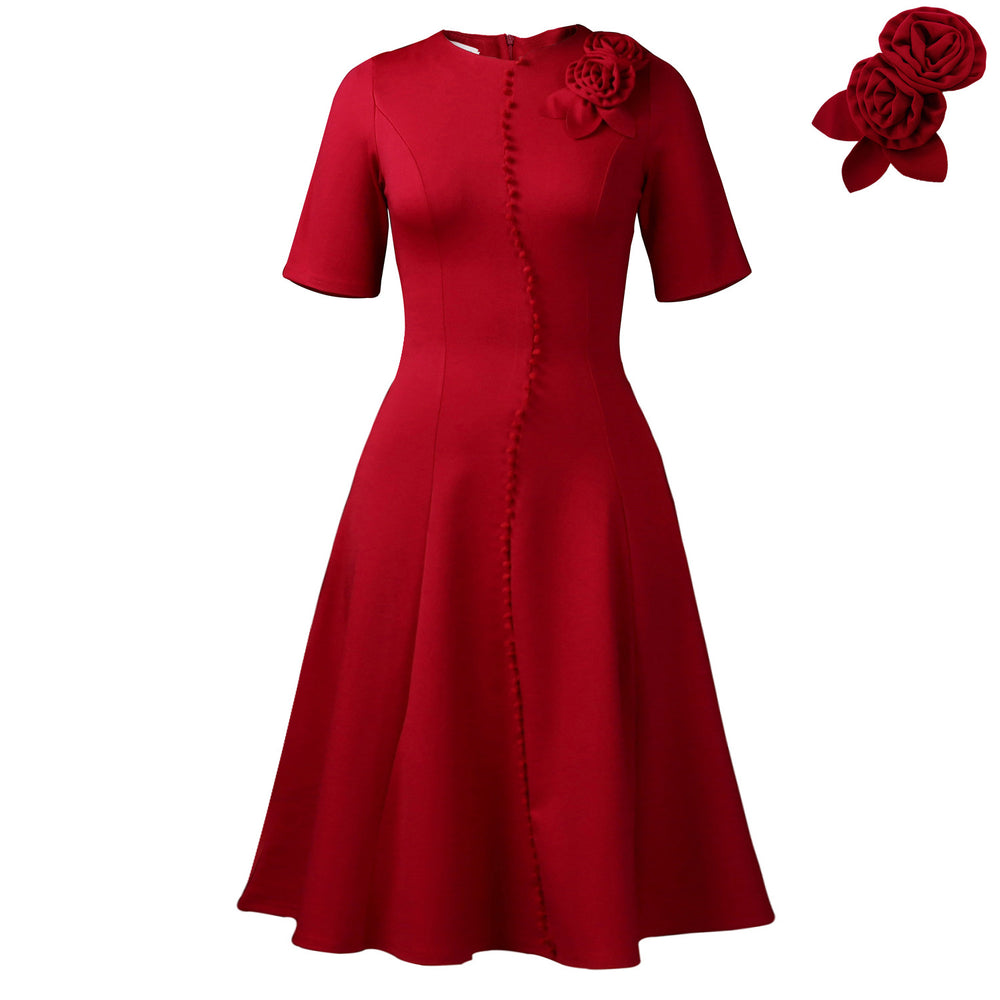 D586  european and american women's clothing  new short-sleeve solid color crew neck elegant african style export dress