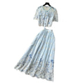 French chic floral print short sleeve embroidered two-piece set - women's summer casual slim fit age-defying outfit
