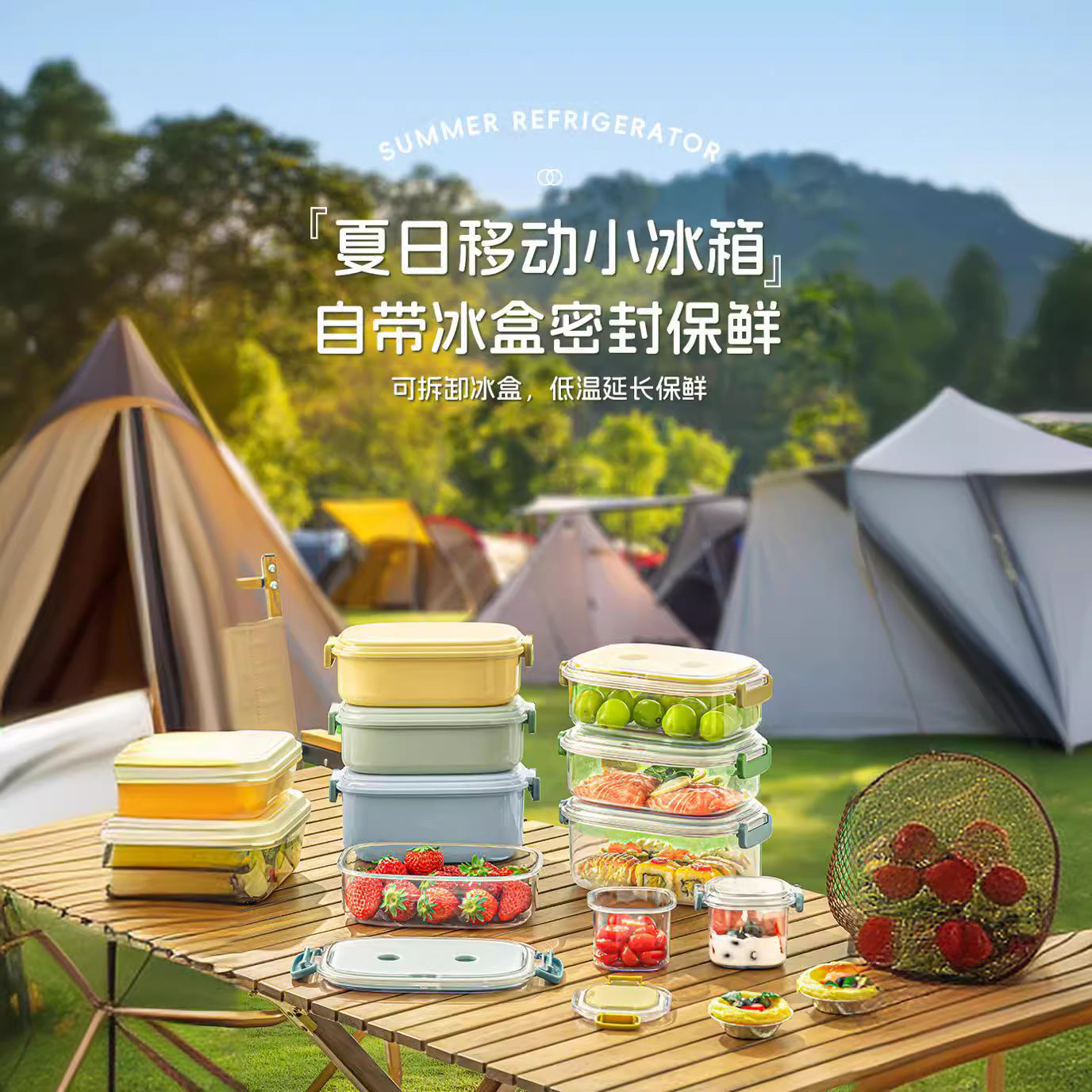 Outdoor fruit bento box mobile fresh-keeping ice box food grade ice box convenient ice grid mobile small refrigerator fresh-keeping box
