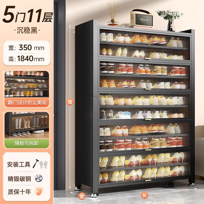 Steel shoe cabinet for home, all-in-one entryway cabinet, multi-layer large capacity storage cabinet, metal dustproof shoe rack