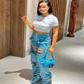European and american cross-border women's fashion:  street style, edgy, high-waisted, distressed, multi-pocket, straight-leg jeans